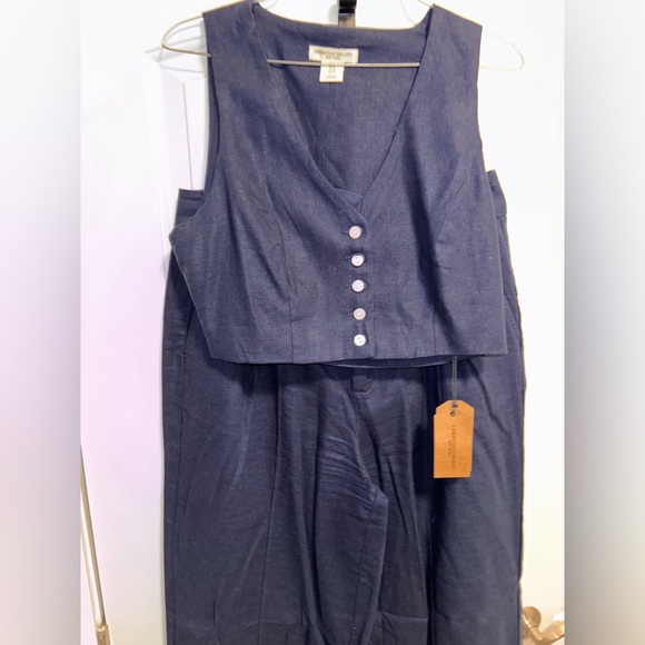 💙🦋NWT- Christian Siriano Wide Leg Linen Pants and Vest Set Navy Blue - Size 8 - Picture 3 of 8